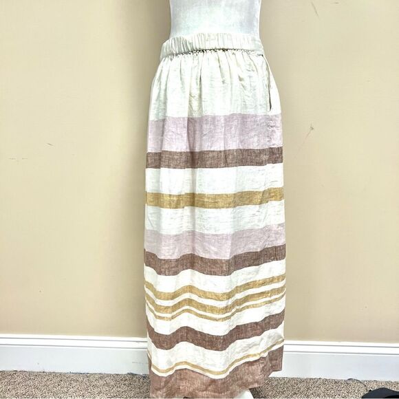 Rachel Zoe linen striped skirt with side buttons Sz M - Picture 5 of 8
